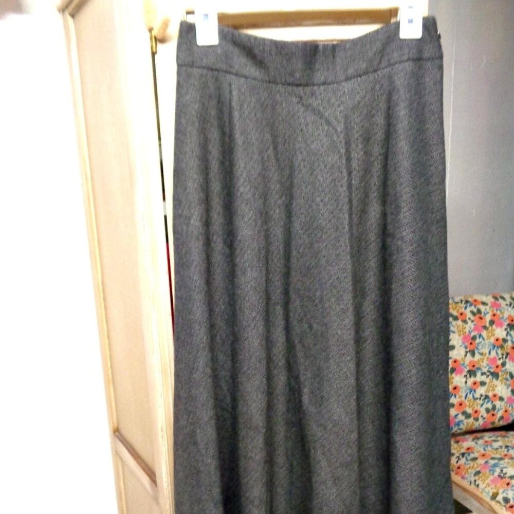 Zara Gray Wool Blend High Waisted Circle Skirt Size M Midi Herringbone Skirt